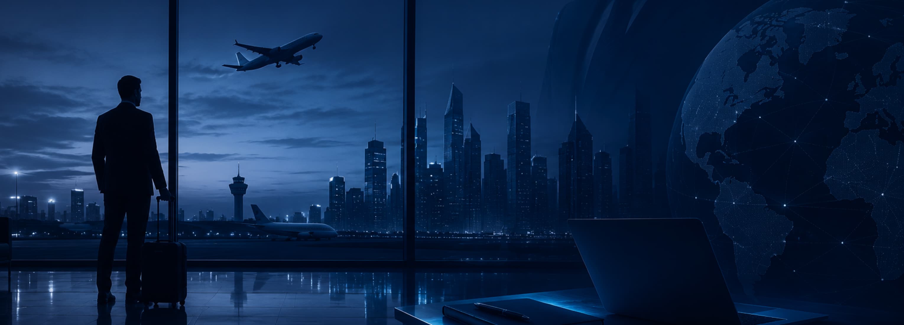Corporate travellers in a business meeting