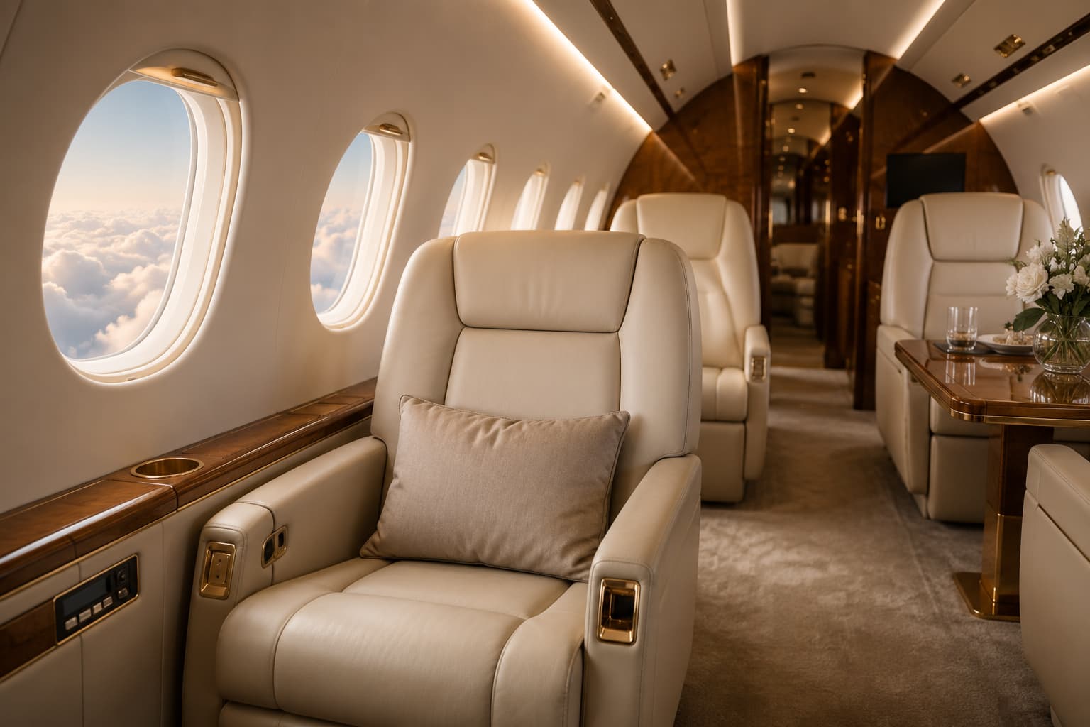 Private jet cabin interior